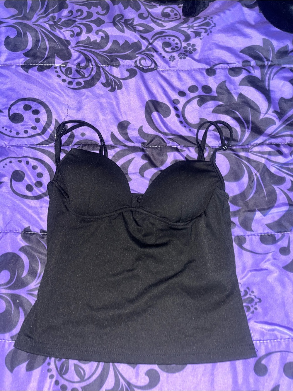 Women's Black Cami Tank Top with Built-In Bra